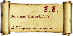 Bergman Balambér névjegykártya